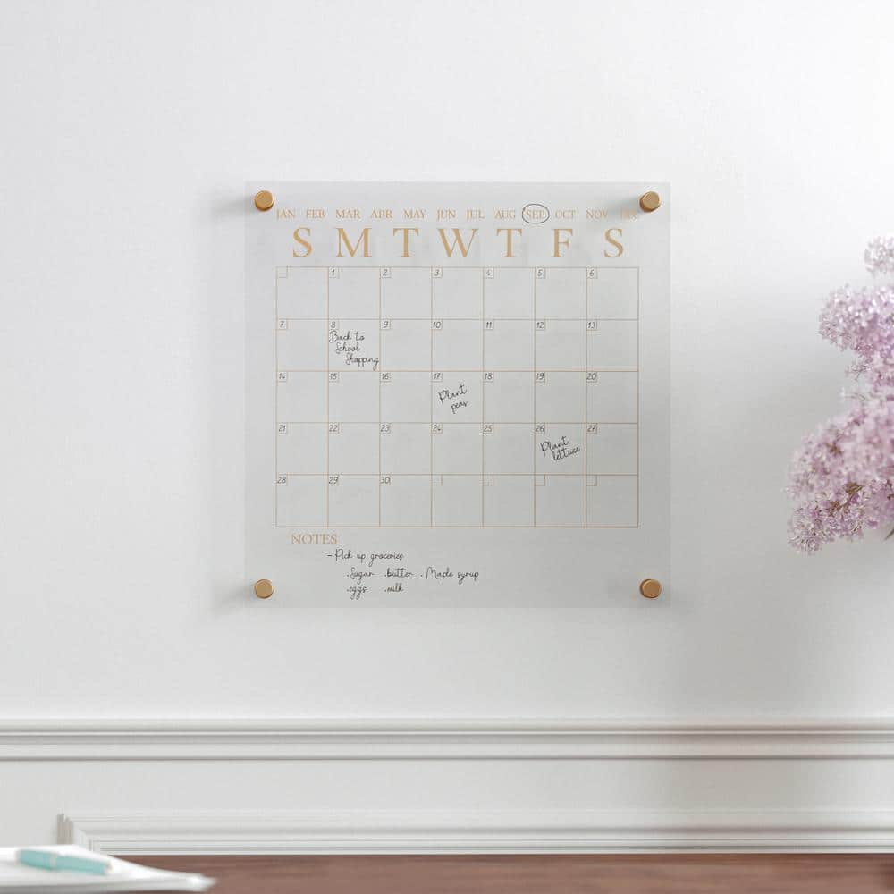 Clear Gold Acrylic Monthly Wall Calendar with Dry Erase Marker