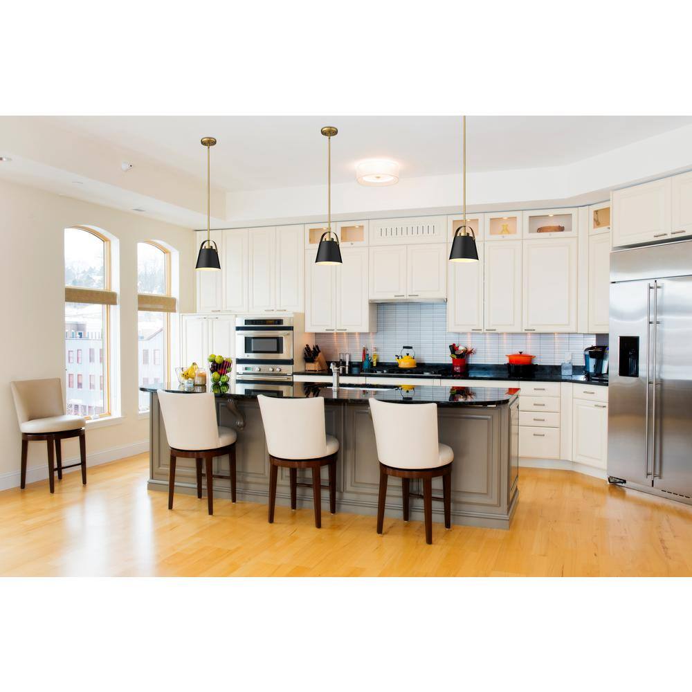 Contemporary Matte Black & Heritage Brass Mini Pendant Light