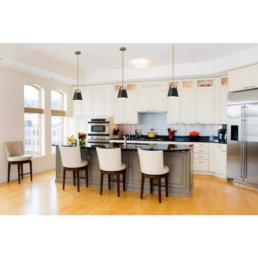 Contemporary Matte Black & Heritage Brass Mini Pendant Light