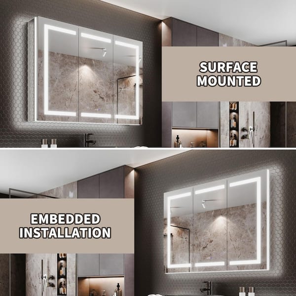 48 in. W x 36 in. H Rectangular Recessed/Surface LED Medicine Cabinet with Mirror, Front Back Light