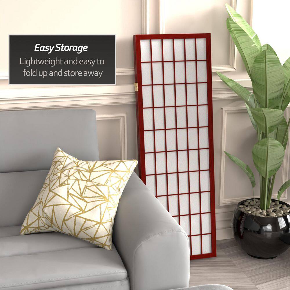 Rosewood 4 ft. Tall Shoji Screen with White Rice Paper Panels