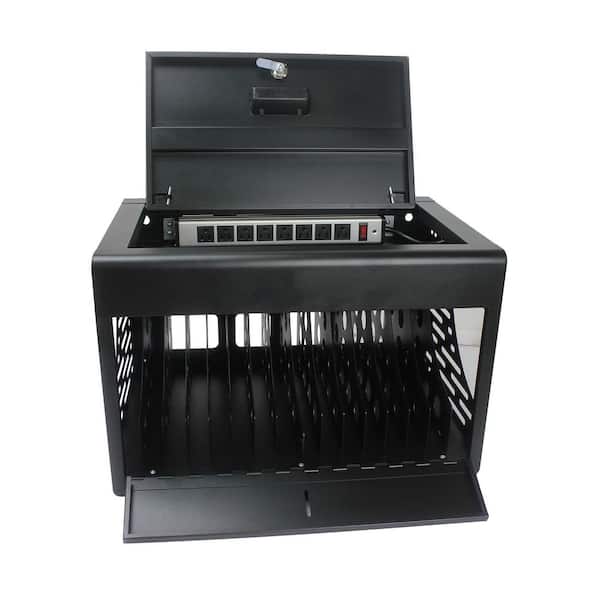 13.77 in. 16-Bay Charging Cabinet for Laptop, Chromebook, Locking Charging Station-Black
