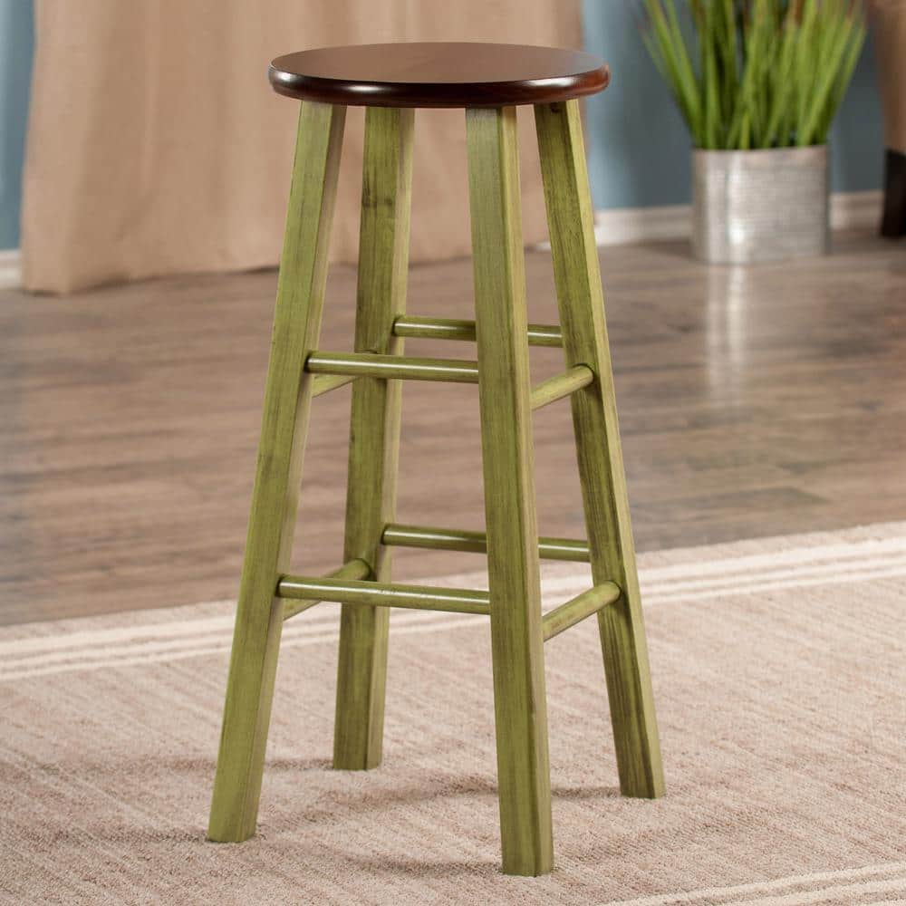 Transitional Rustic Green Wood 29" Backless Bar Stool
