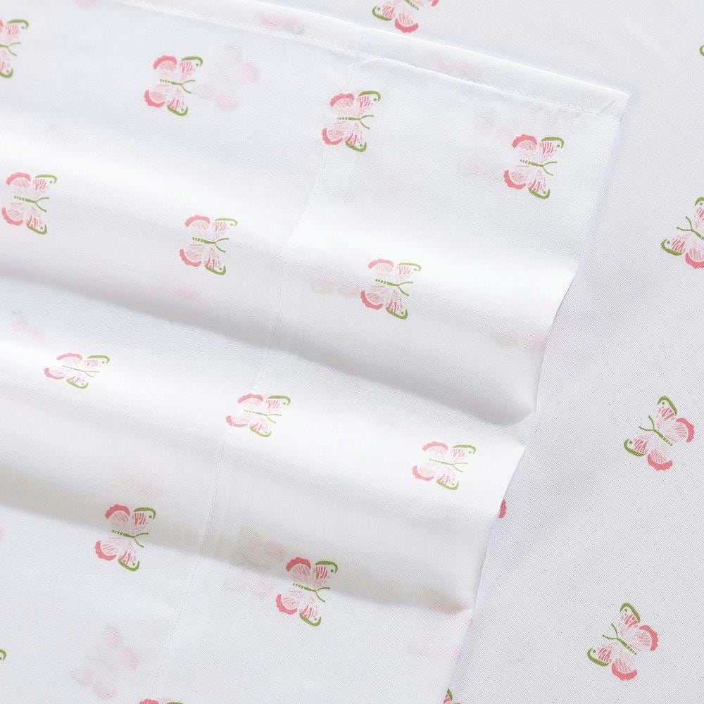 Pink Butterfly Print Twin XL Microfiber Kids Sheet Set