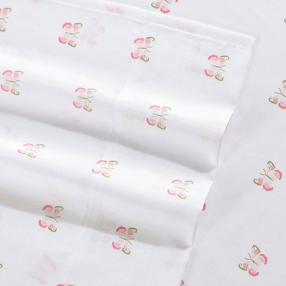 Pink Butterfly Print Kids Full Microfiber Sheet Set