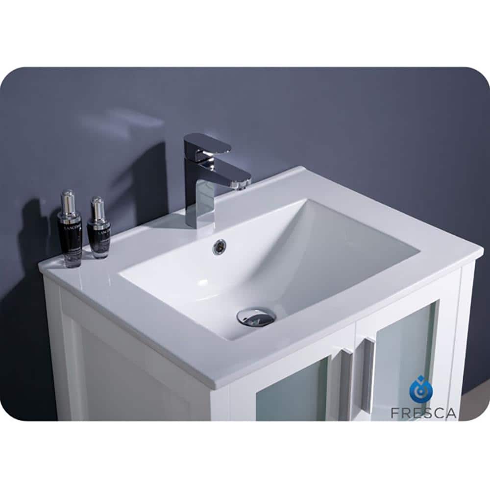 24" Modern White Engineered Wood Bathroom Vanity with Integrated Ceramic Sink