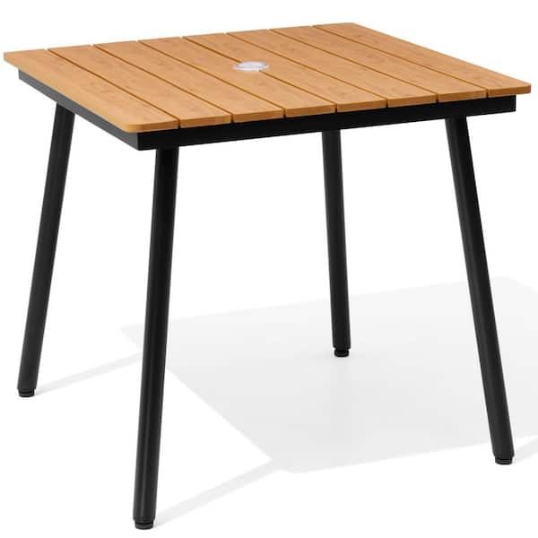 Crestlive Products 31 in. Brown Aluminum Metal Outdoor Patio Dining Table with Wood-Like Tabletop