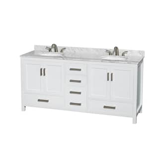 Sheffield 72 in. W x 22 in. D x 35 in. H Double Bath Vanity in White with White Carrara Marble Top
