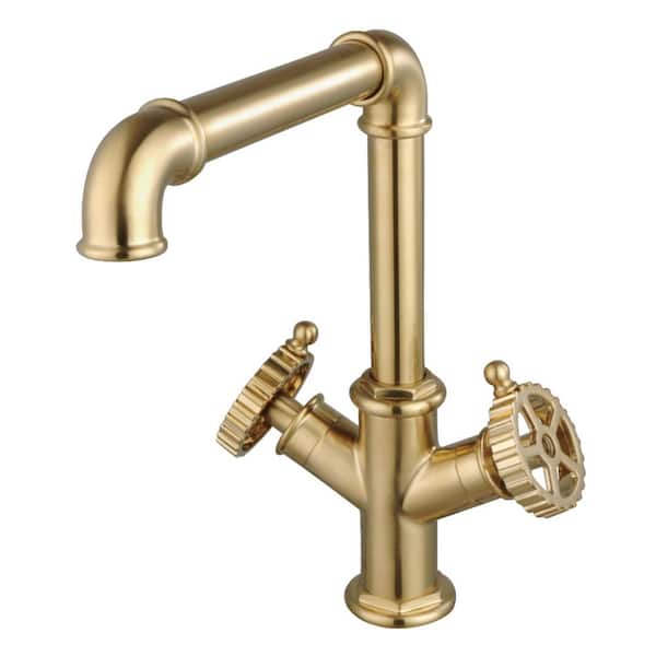 Fuller Deck Mount Double-Handle Single-Hole Standard Kitchen Faucet in Brushed Brass