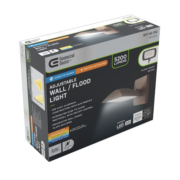 ARFL 250-Watt Equivalent, 5000-Lumens, Selectable CCT, Integrated LED, Arch Wall Flood Light, Bronze