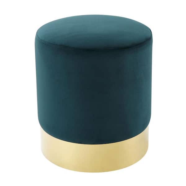 Inspired Home Caroline Emerald/Gold Velvet Round Ottoman with Metal Base