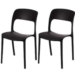 Modern Plastic Outdoor Dining Chair with Open Curved Back in Black (Set of 2)