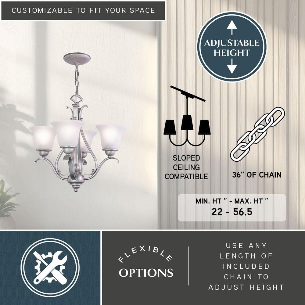 Monrovia Brushed Nickel Mini Chandelier with White Frosted Glass