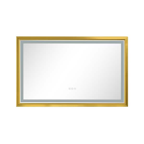 Unbranded 42 in. W x 24 in. H Rectangular Framed Anti-Fog Lighted Wall Bathroom Vanity Mirror in Gold