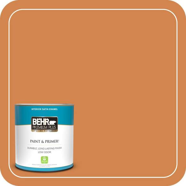 BEHR PREMIUM PLUS 1 qt. #PPU3-03 Flaming Torch Satin Enamel Low Odor Interior Paint & Primer