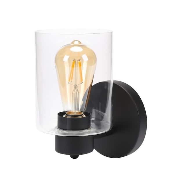 5 in. 1-Light Black Bathroom Vanity Light Wall Sconce with Clear Glass Shade