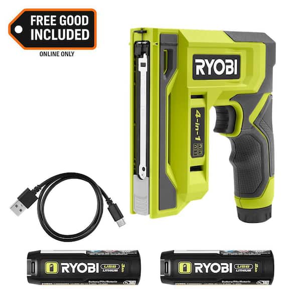 USB LITHIUM 4-in-1 Stapler/Nailer Kit with 3.0 Ah Battery, Charging Cable, and USB Lithium 2.0 Ah Rechargeable Battery