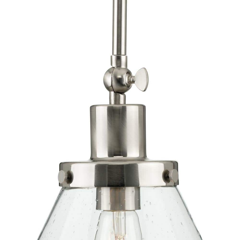 Hinton Brushed Nickel Industrial Pendant with Seeded Glass Shade