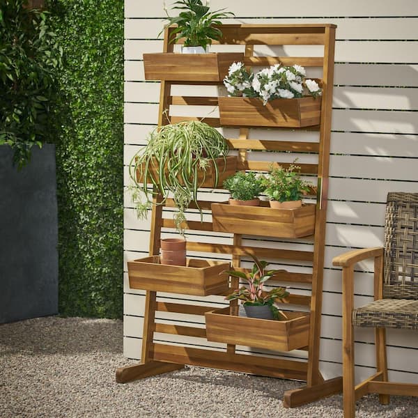 Noble House Delphos Outdoor Patio Teak Acacia Wood Customizable Plant Stand