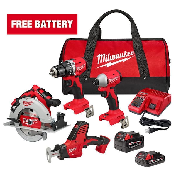 M18 18-Volt Lithium-Ion Brushless Cordless Combo Kit (4-Tool) with 2-Batteries, 1-Charger and Tool Bag