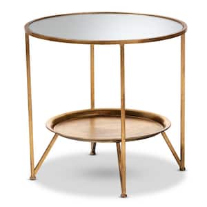 Tamsin Antique Gold Accent Table with Tray Shelf