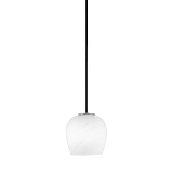 Unbranded Elonia 100-Watt 1 Light Matte Black & Graphite Stem Mini Pendant Light with 6 in. White Marble Glass Shade
