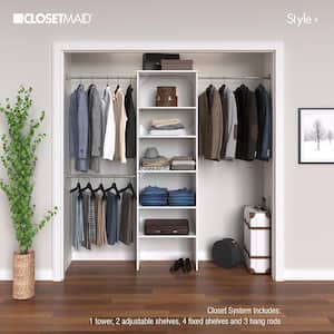 Style+ 84 in. W - 120 in. W White Wood Closet System