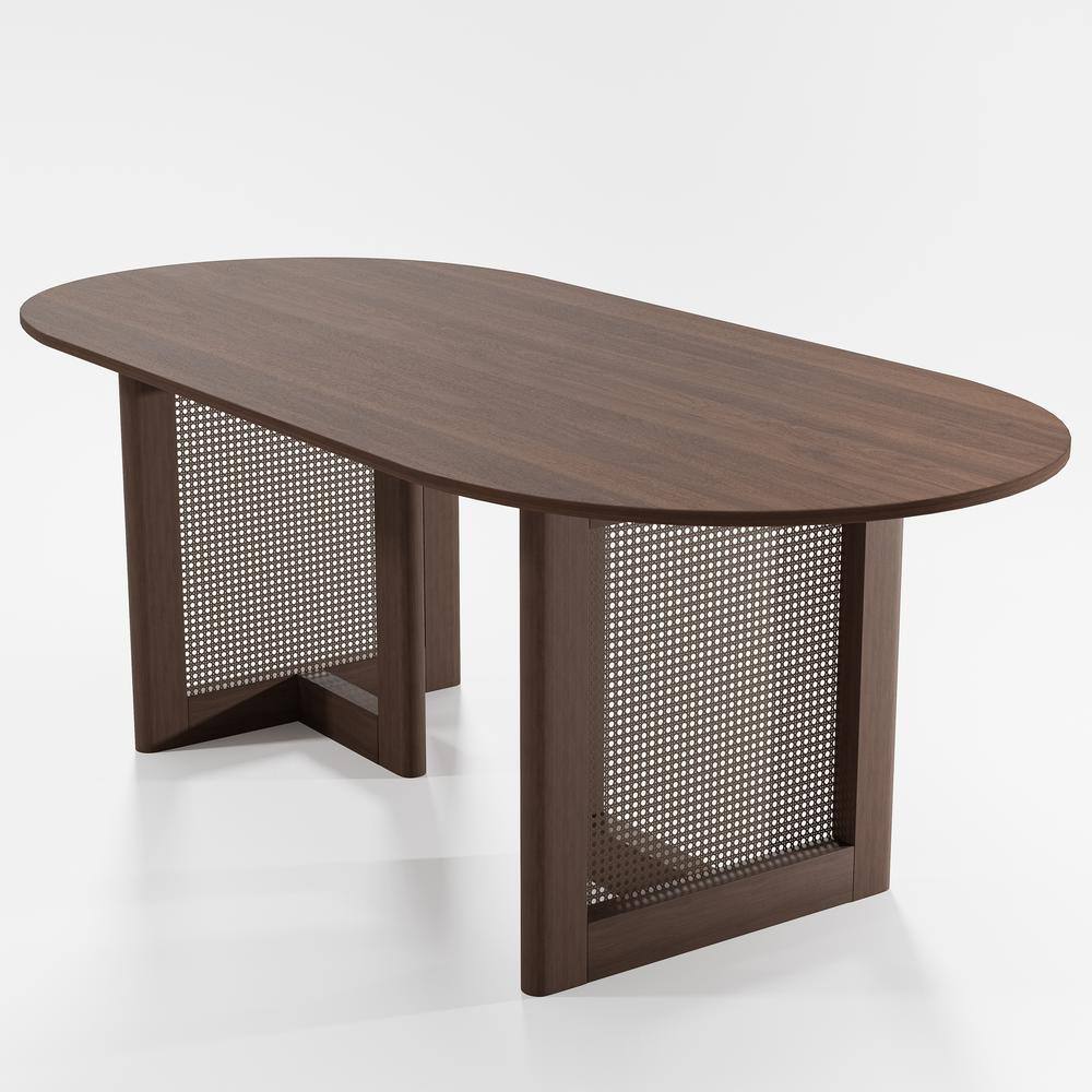 Oval Walnut Wood 67 in. Double Pedestal Dining Table Seats 6