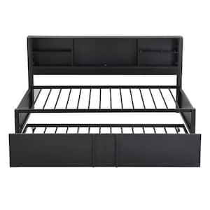 Black Twin Size Daybed with Trundle, Storage Shelves and USB Ports