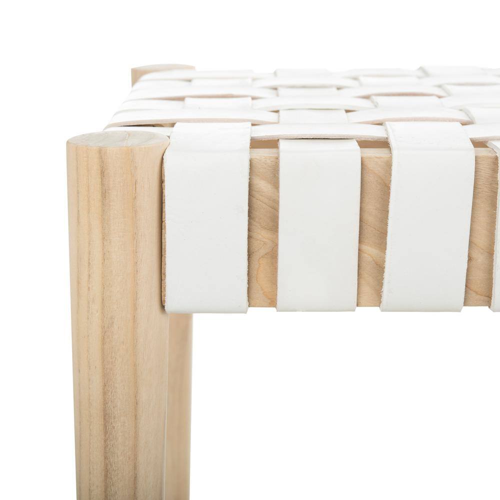 Amalia 47'' Beige and White Leather Weave Transitional Bench