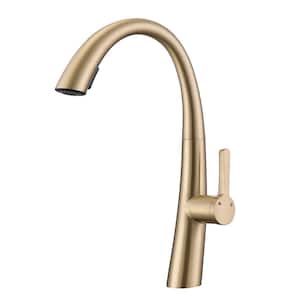 Single Handle Pull Out Sprayer Kitchen Faucet in Brushed Gold