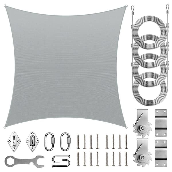 AMGO 14 ft. x 14 ft. Square Sun Shade Sail with Hardware TAWAL-Gray