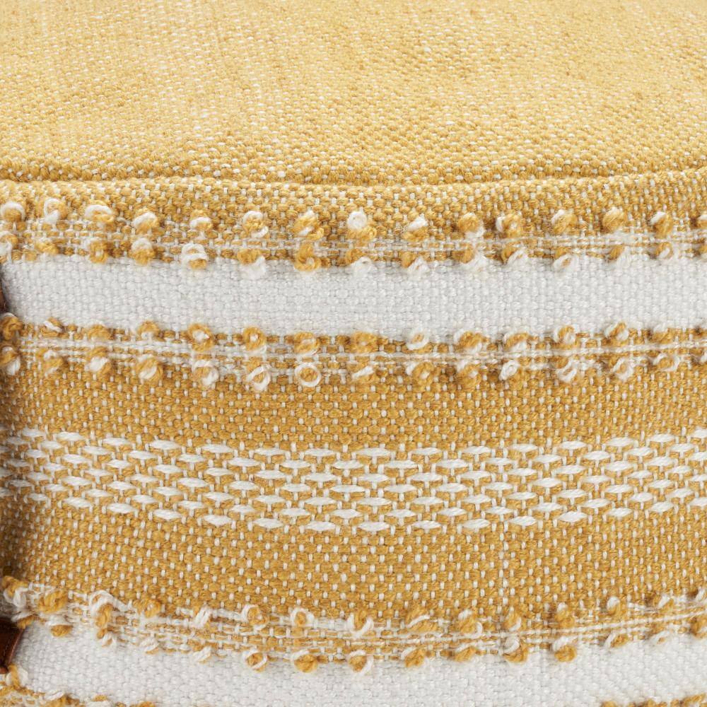 Sunbeam Yellow & White Geometric Woven Outdoor Pouf 20"
