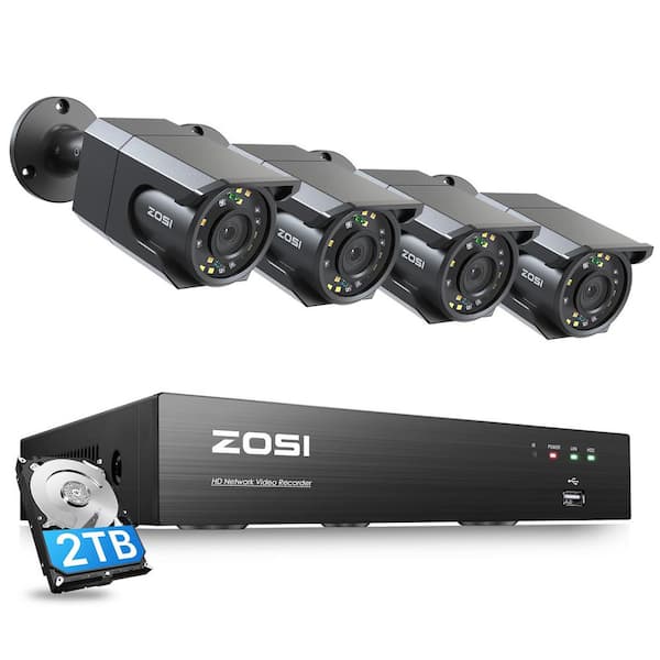 ZOSI 4K Ultra HD 8-Channel 2TB PoE NVR Security System with 4-Wired 8MP Outdoor Audio Cameras