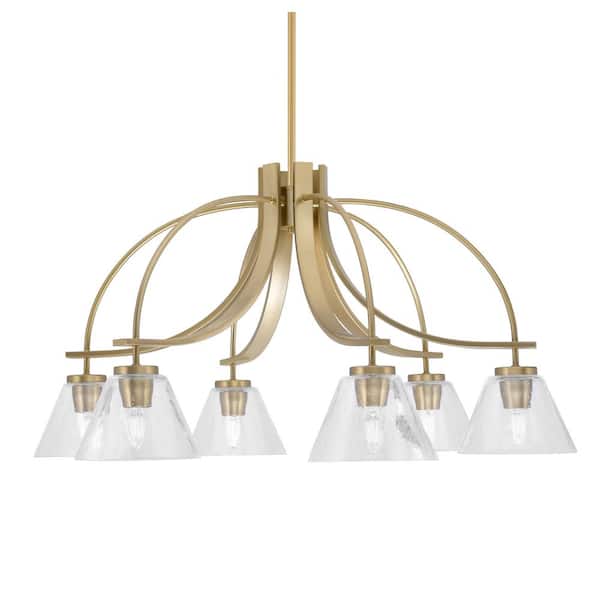 Unbranded Olympia 16.5 in. 6-Light New Age Brass Downlight Chandelier Clear Bubble Glass Shade