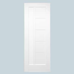 30 in. X 80 in. Pensacola White Prefinished Frosted Glass 5-Lite Solid Core Wood Interior Door Slab No Bore