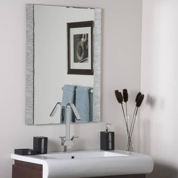 24 in. W x 32 in. H Frameless Rectangular Beveled Edge Bathroom Vanity Mirror in Silver