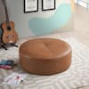 Ashcroft Furniture Co Romeo Tan Brown Genuine Leather Round 36 in Ottoman HMD01843
