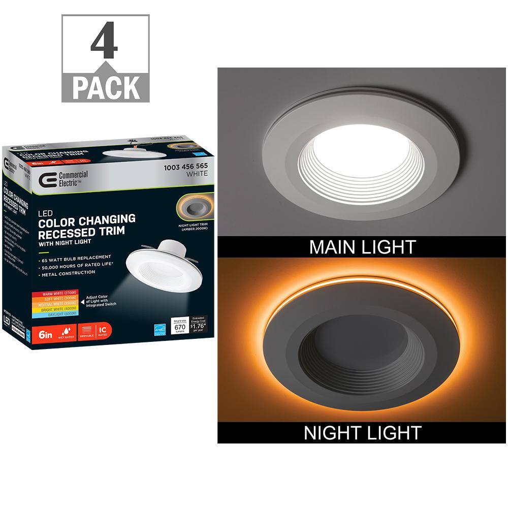Commercial Electric 6 in. Retrofit Integrated LED Recessed Light Trim w/ Night Light 670 Lumens