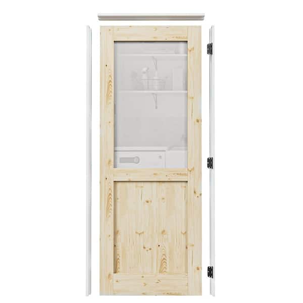 ARK DESIGN 32 in. x 80 in. 1/2-Lite Frosted Glass Left Handed Unfinished Pine Single Door Kit with Quick Assemble Jamb