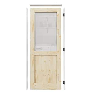 32 in. x 80 in. 1/2-Lite Frosted Glass Left Handed Unfinished Pine Single Door with Quick Assemble Jamb Kit