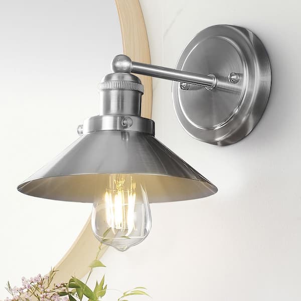 JONATHAN Y July 7.88 in. 1-Light Nickel Metal Shade Sconce