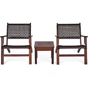 Brown 3-Piece Wood Patio Conversation Seating Set