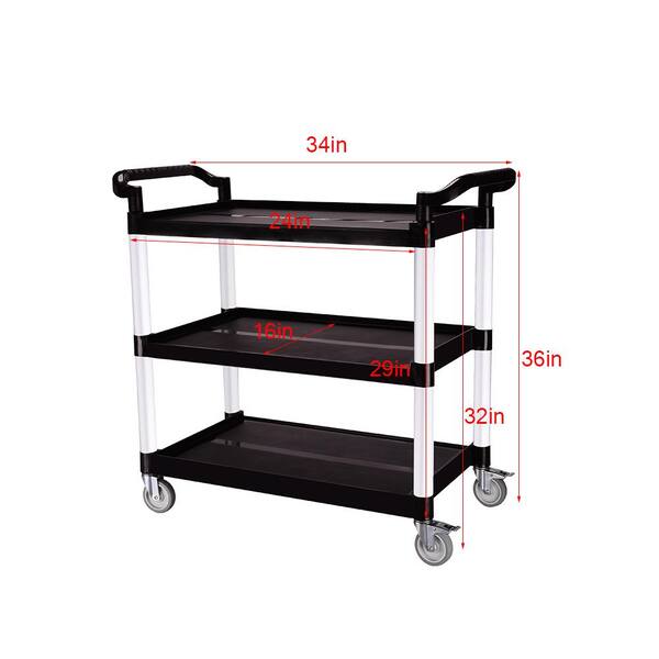 Husky Service Cart 2-Tier Plastic 4-Wheeled 500 lb. Capacity Black