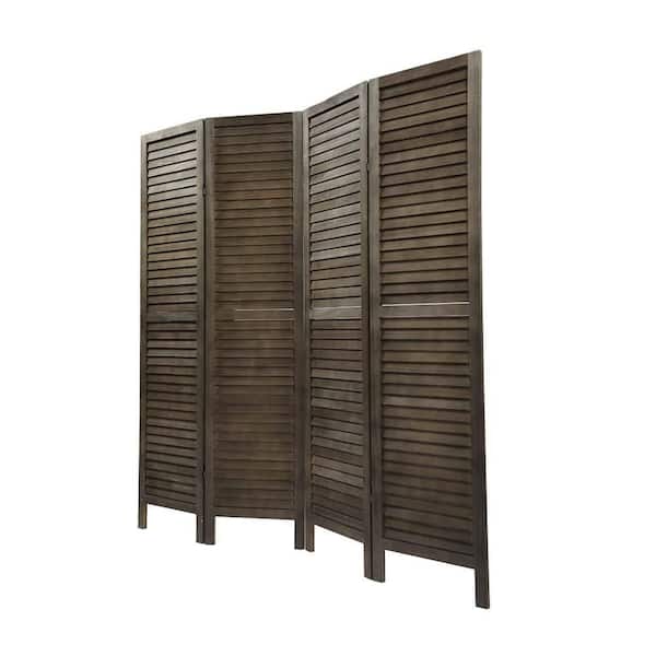 wetiny 4-Panel Wood Room Divider Louver Partition Screen, 5.6 Ft. Tall Folding Privacy Screen , Rustic Brown