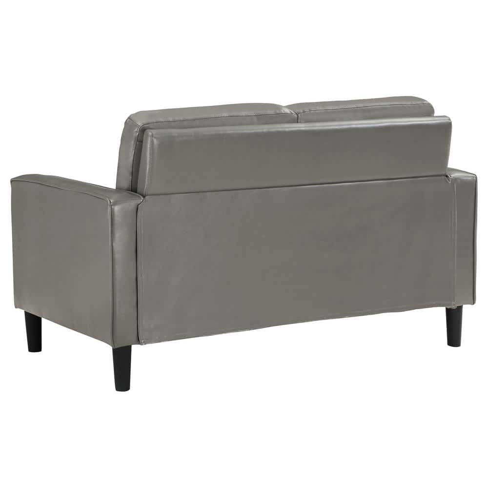 Ruth Dark Gray Faux Leather Track Arm Loveseat