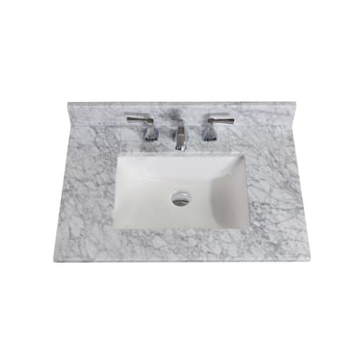 31 in. W Natural Marble Vanity Top in Carrara White with White Basin