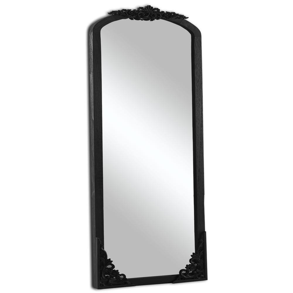 NEUTYPE 22 in. W x 65 in. H Wood Frame Vintage Carved Mirror Black Wall Decorative Mirror HDA