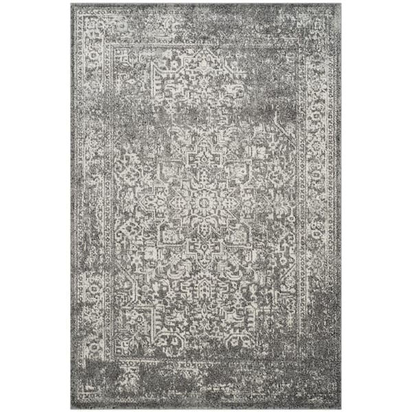 SAFAVIEH Evoke 7 ft. x 9 ft. Gray/Ivory Distressed Border Medallion Area Rug