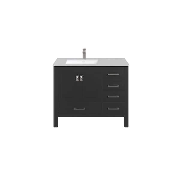 Eviva London 42 in. Single Sink Espresso Bath Vanity with White Carrara Quartz Top (Assembled)